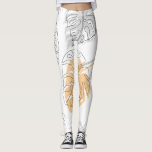 Exotic Monstera Line Drawing Art Leggings