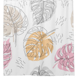 Exotic Monstera Line Drawing Art Shower Curtain