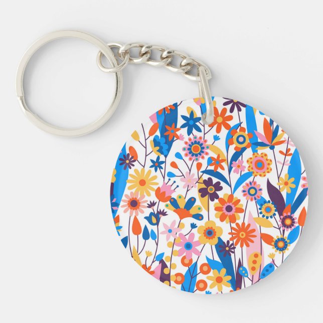 Exotic Multicolored Floral Background-32939 Key Ring (Front)