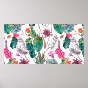 Exotic natural vintage watercolor seamless pattern poster
