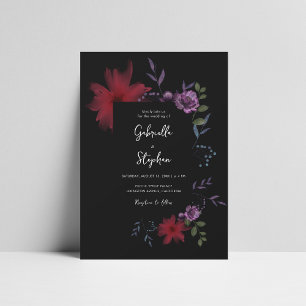 Exotic Night Floral   Moody Dark Romantic Wedding Invitation