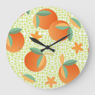 Exotic Orange Fruit: Tropical Vintage. Large Clock