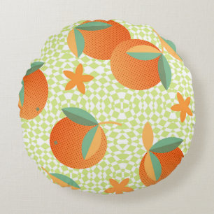 Exotic Orange Fruit: Tropical Vintage. Round Cushion