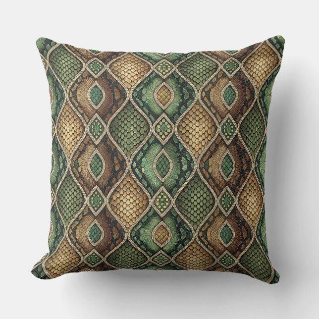 Exotic Ornate Geometric Snake Skin Pattern Design Cushion (Front)