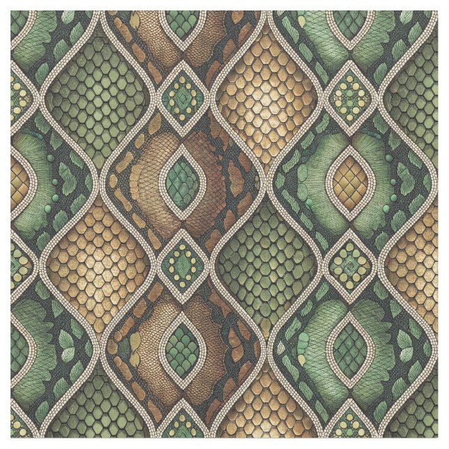 Exotic Ornate Geometric Snake Skin Pattern Design Fabric (Close Up)