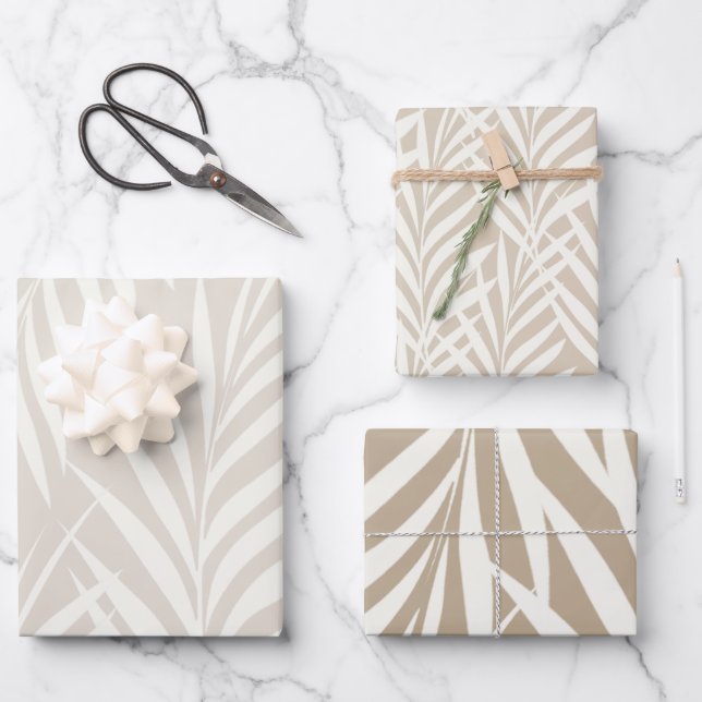 Exotic Palm Leaves Pastel Cappuccino Pattern Wrapping Paper Sheet (Front)