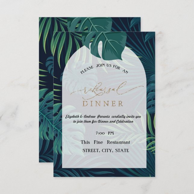  Exotic Palm Leaves Rehearsal Dinner   Invitation (Front/Back)