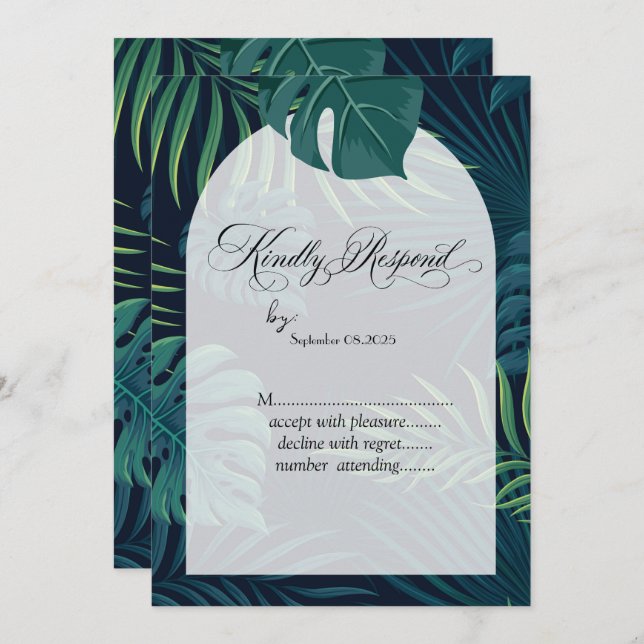 Exotic Palm Leaves RSVP  Invitation (Front/Back)