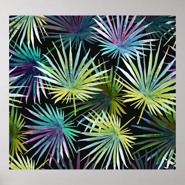 Exotic Palm Leaves Watercolor Poster (Front)