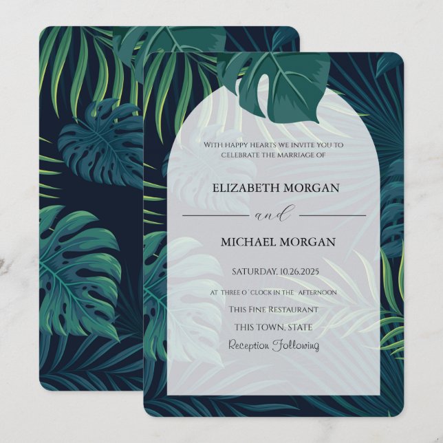 Exotic Palm Leaves Wedding Invitation (Front/Back)