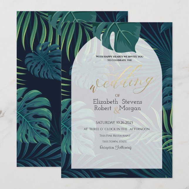 Exotic Palm Leaves Wedding Invitation (Front/Back)