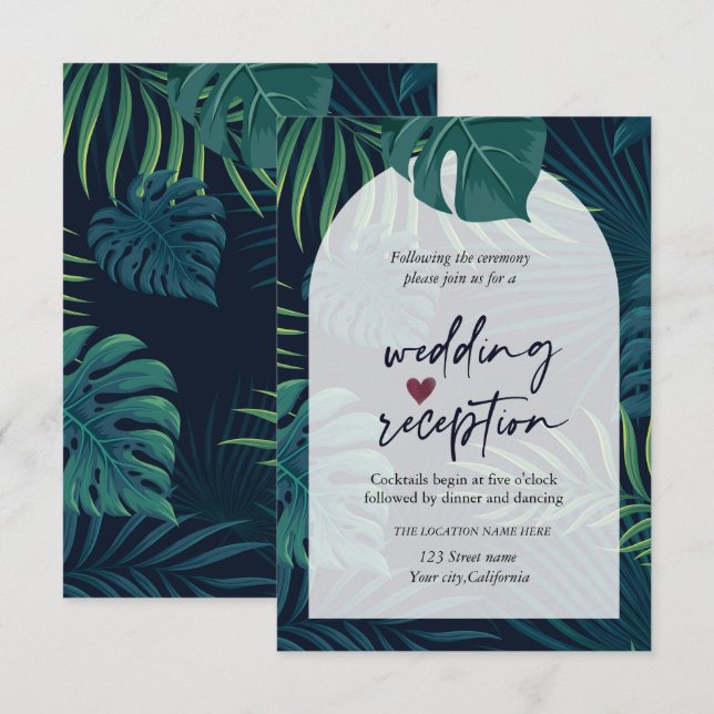 Exotic Palm Leaves Wedding Reception  Invitation (Front/Back)