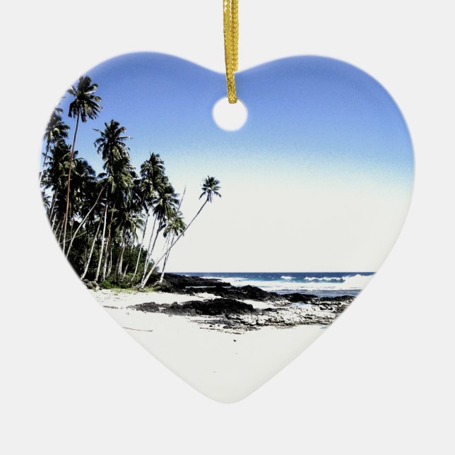 Exotic Palm Trees & Paradise Beach Ceramic Tree Decoration (Front)