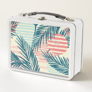 Exotic palms, hand-drawn textures metal lunch box
