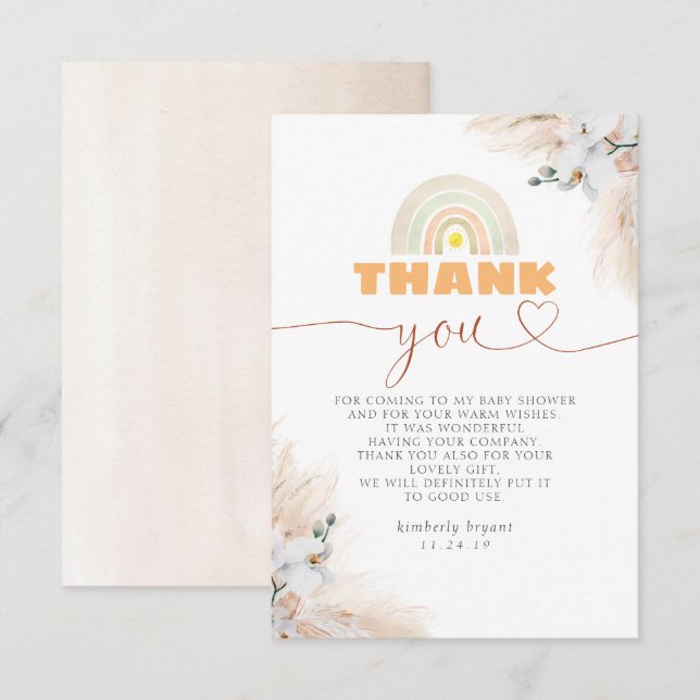 Exotic Pampas Grass Floral Baby Shower Thank You (Front/Back)