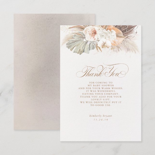 Exotic Pampas Grass Floral Baby Shower Thank You Card (Front/Back)