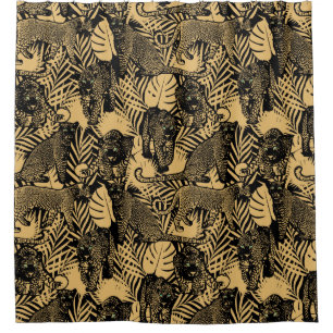 Exotic Panther / Leopard Black and Gold Shower Curtain
