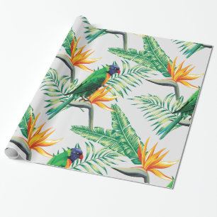 Exotic Parrot And Orange Flowers Wrapping Paper