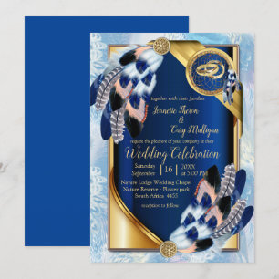 Exotic-Parrot Blue tone feather Wedding Invitation