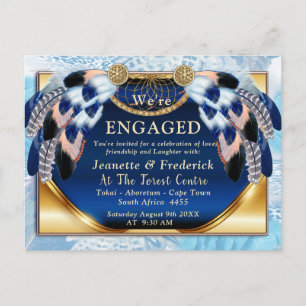 Exotic-Parrot Blue tone feathers Engagement Invitation Postcard