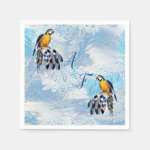 Exotic-Parrot Blue tone feathers  Napkin