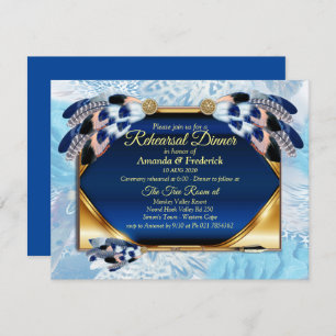 Exotic-Parrot Blue tone feathers Rehearsal dinner Invitation