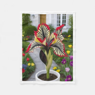Exotic Patterned Flower in Pot Garden Fleece Blank Blanket
