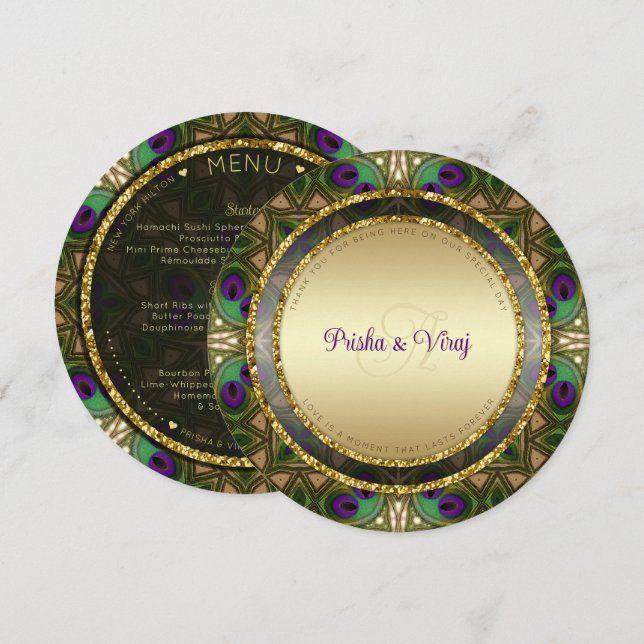 Exotic Peacock Feather Indian Wedding Invitation (Front/Back)