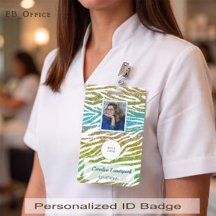 Exotic Peacock Gold Zebra Glitter Print Photo ID Badge