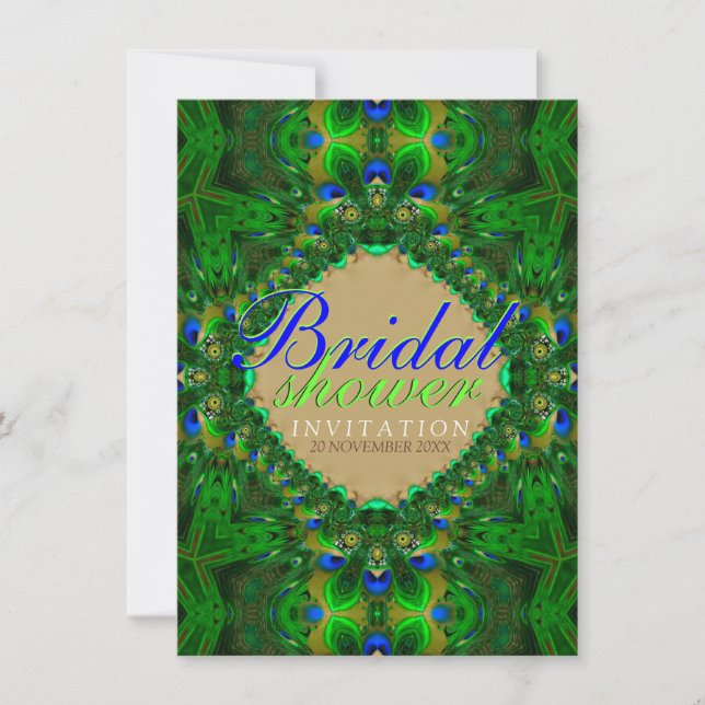 Exotic Peacock Green Blue Bridal Shower Invitation (Front)