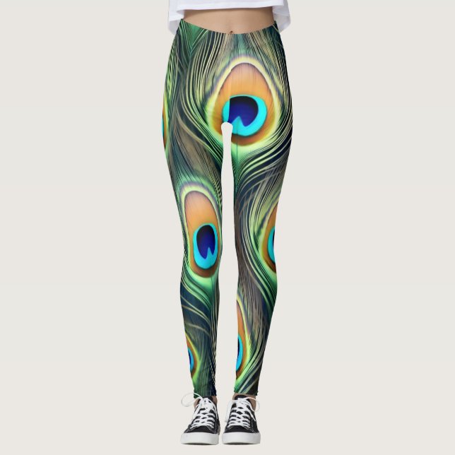 Exotic Peacock print Leggings (Front)