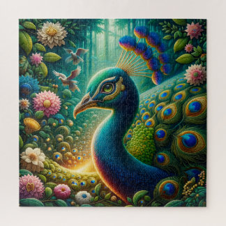 Exotic Peacock Rainforest Majesty Design Jigsaw Puzzle