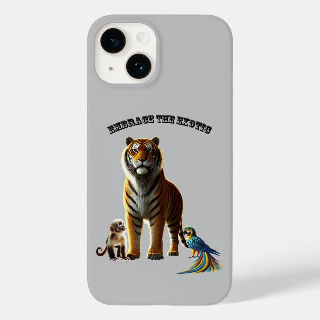 Exotic Pet Lover with Tiger, Monkey, and Macaw URM Case-Mate iPhone Case (Back)