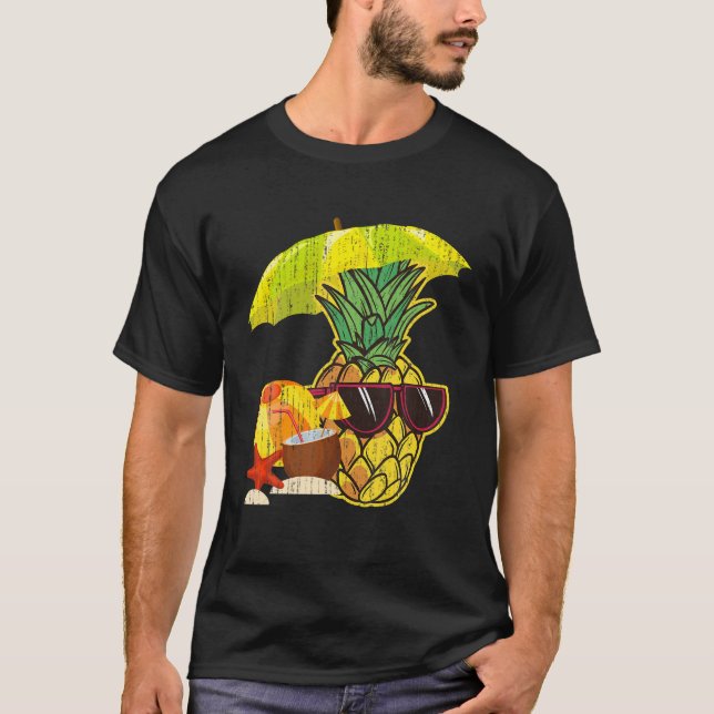 Exotic Pineapple Funny Sunglasses Coconut Tropical T-Shirt (Front)