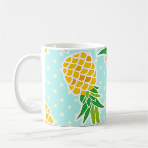 Exotic Pineapples: Blue Polka-Dot Fun. Coffee Mug