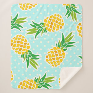 Exotic Pineapples: Blue Polka-Dot Fun. Sherpa Blanket