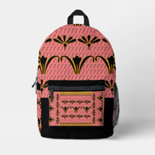 Exotic Pink Black Floral Printed Backpack