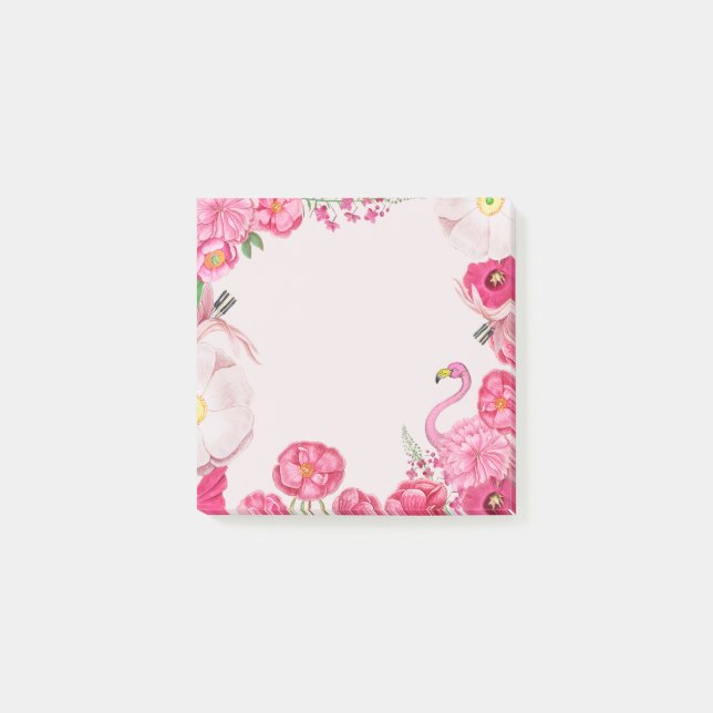 Exotic pink flamingo garden post-it notes (Front)