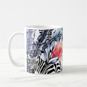Exotic pink flamingo, zebra on background summer b coffee mug