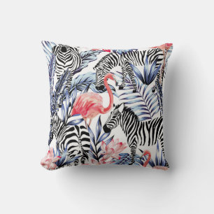 Exotic pink flamingo, zebra on background summer b cushion