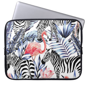 Exotic pink flamingo, zebra on background summer b laptop sleeve