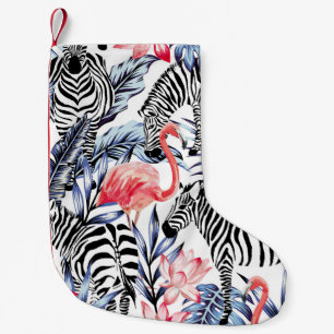 Exotic pink flamingo, zebra on background summer b small christmas stocking