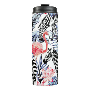 Exotic pink flamingo, zebra on background summer b thermal tumbler