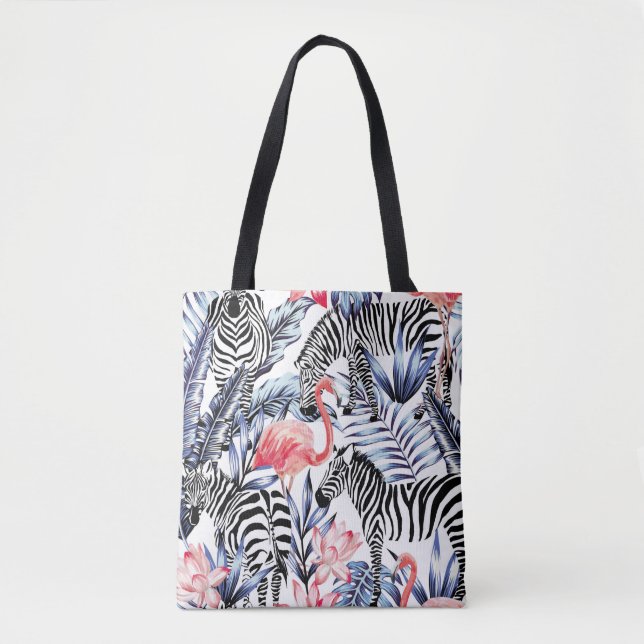Exotic pink flamingo, zebra on background summer b tote bag (Front)