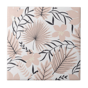 Exotic Pink Floral Foliage Seamless Pattern Tile
