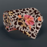 Exotic Pink Floral on Leopard Animal Print Tie<br><div class="desc">A wildly fun design of hot pink flowers and black leopard spots on a taupe background, this men's neck tie is cool for the office, a night on the town, wedding tie, groom's wedding tie, groomsmen's ties or give as a gift to your husband, dad, brother or best friend. More...</div>
