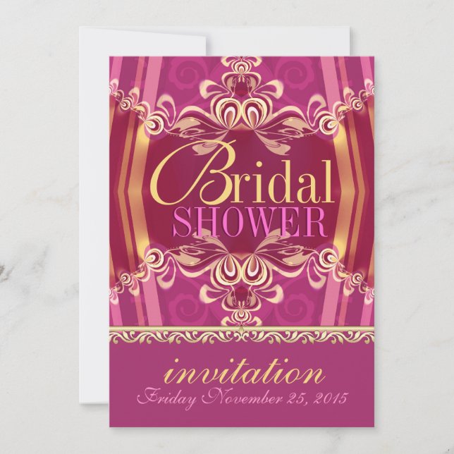Exotic Pink Gold Frills Bridal Shower Party Invitation (Front)