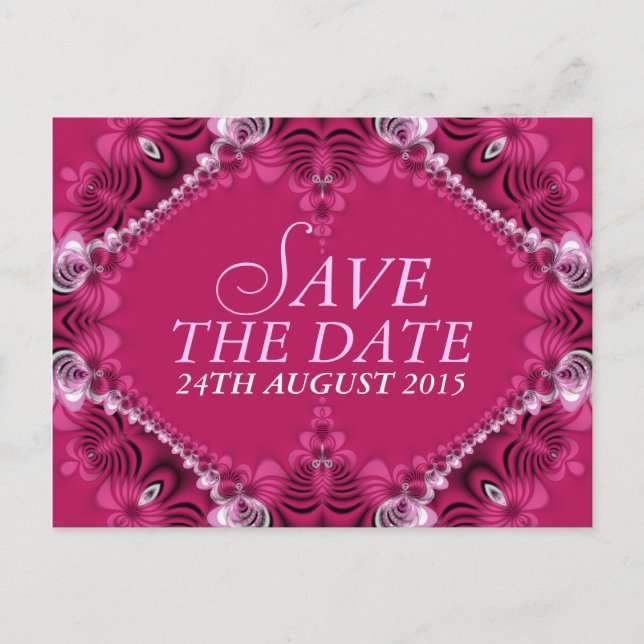 Exotic Pink Lacy Save the Date Postcard (Front)