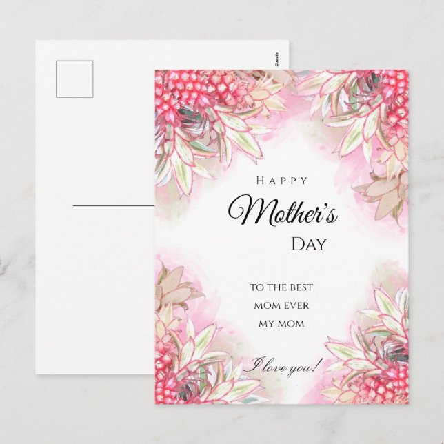 Exotic Pink Pineapples Blush Mother's Day Holiday Postcard (Front/Back)