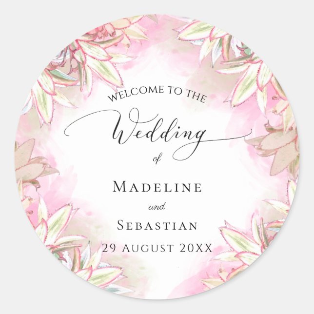 Exotic Pink Pineapples Blush Wedding Classic Round Sticker (Front)